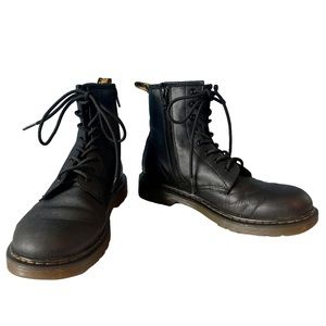 Unisex Doc Martens Black Leather Boots Lace Up Side Zip Rubber Sole Size W7 M6